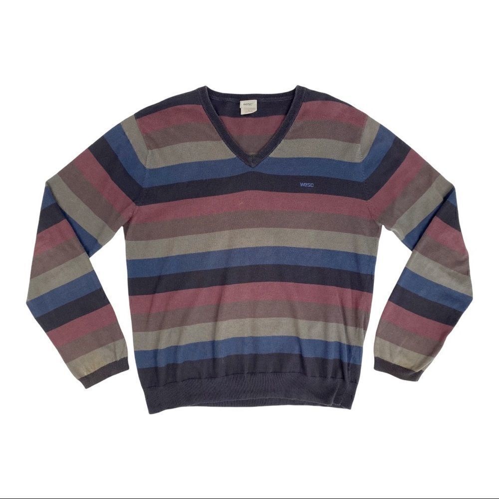Vintage Y2K WESC Striped V-Neck Sweater